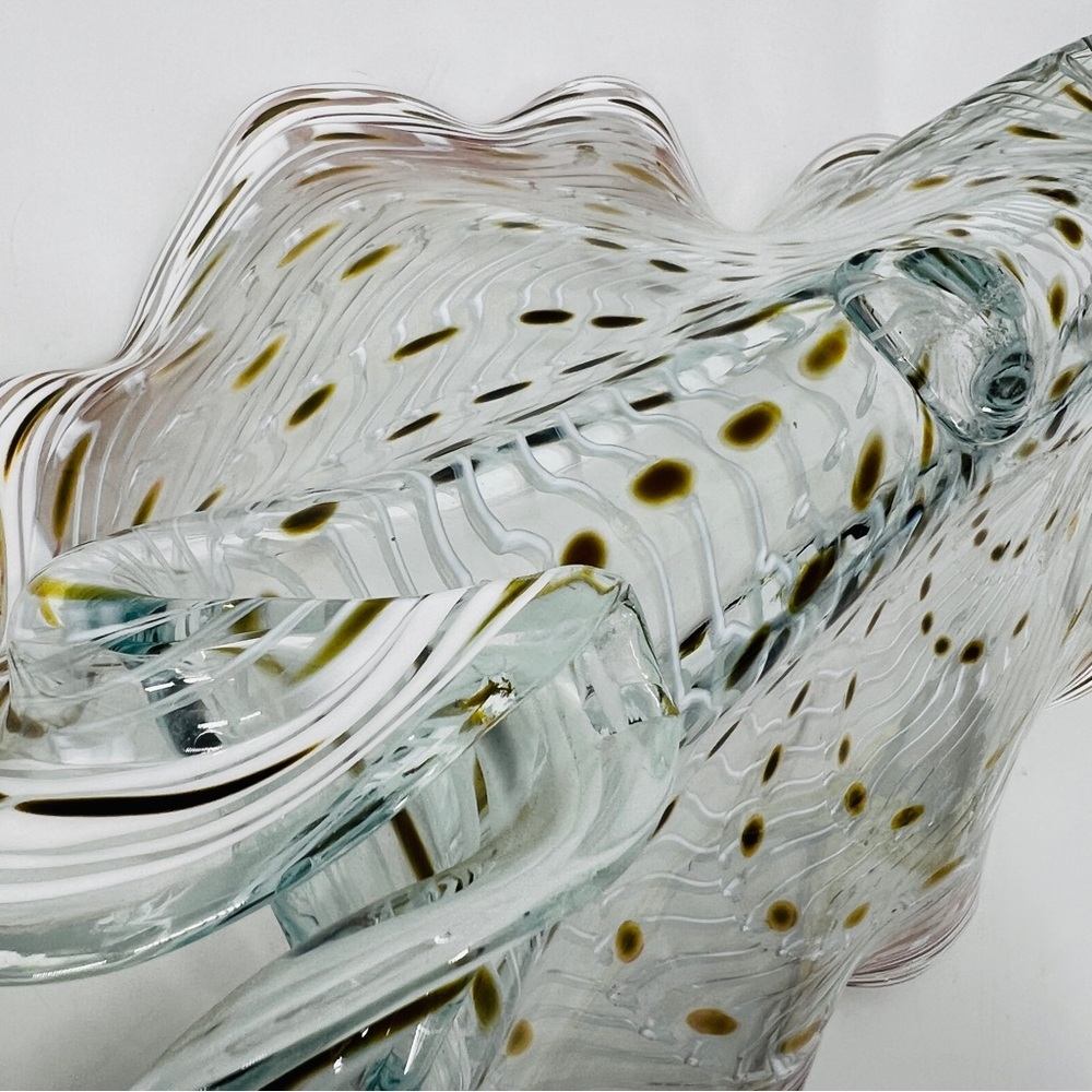 Signed LaChaussee Art HandBlown Glass Clam Shell Sculpture Artist Signed 10" W - Picture 8 of 16